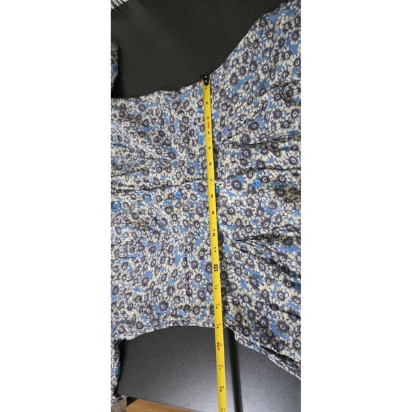 Free People Blue Floral Print Sun Dress Laced Up Mini Sleeves Back M Boho Fairy - Picture 12 of 14